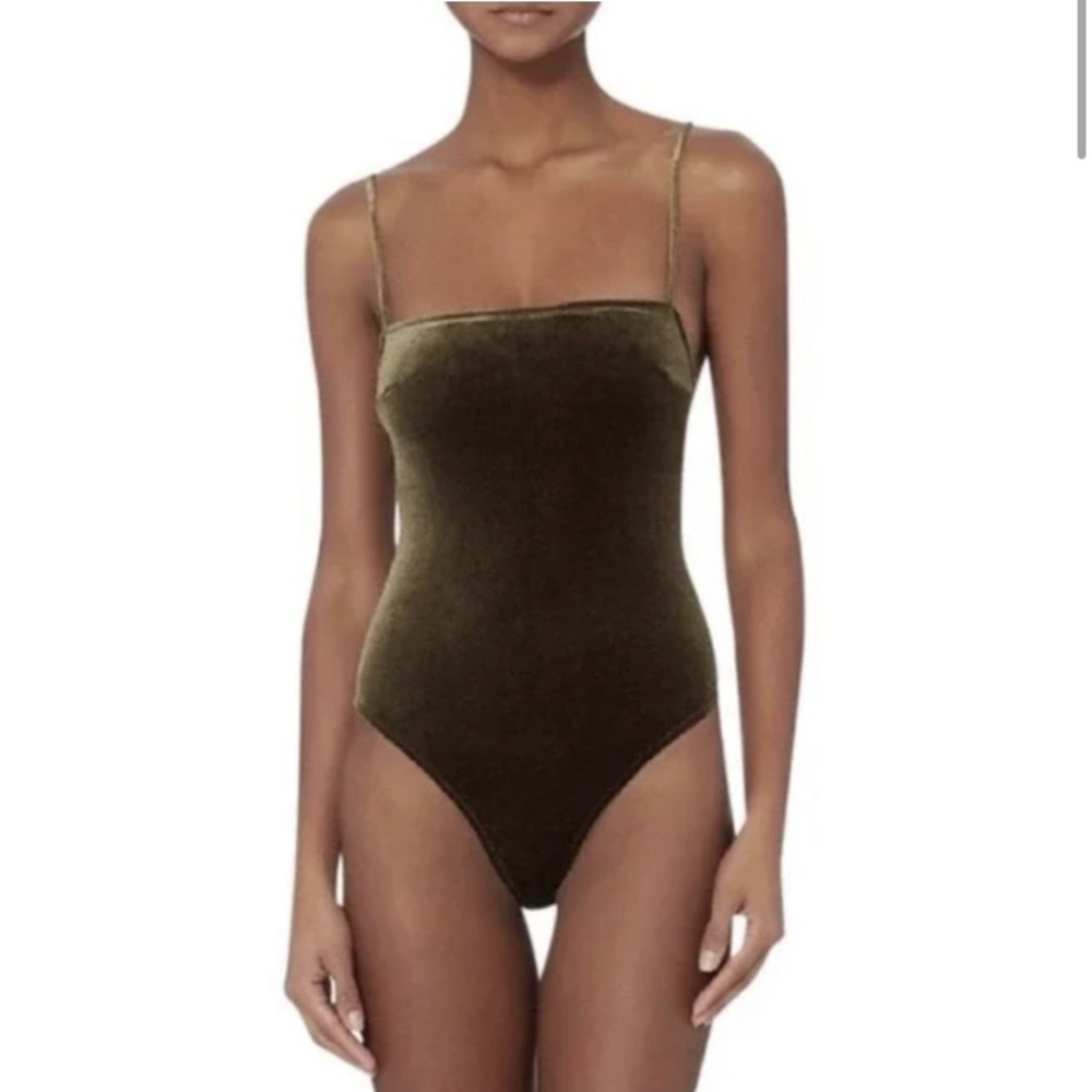 Fleur du Mal Moss Green Straight Neck Bodysuit - Size S